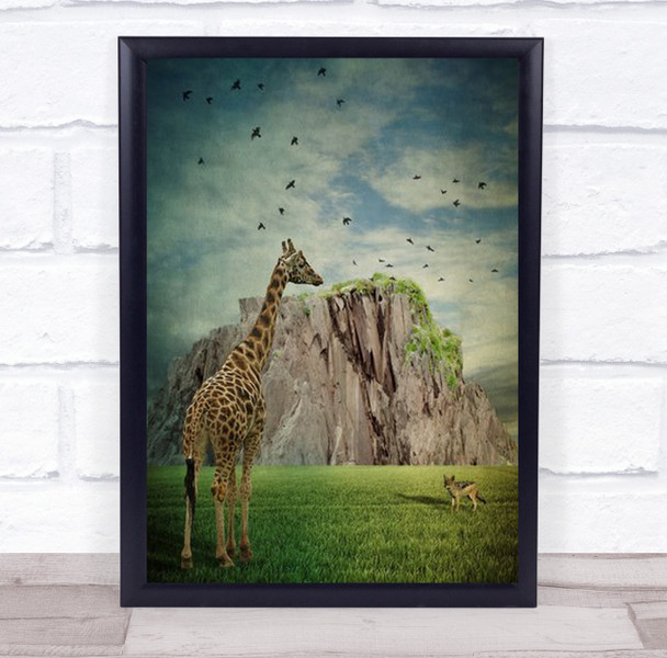 Giraffe And Jackal Creative Edit Animal Animals Wall Art Print