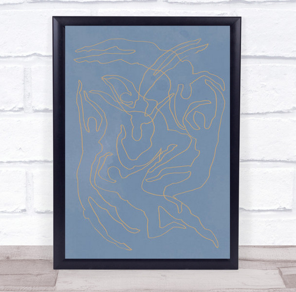 Blue Swimmers Lineart Illustration Gold Golden Wall Art Print