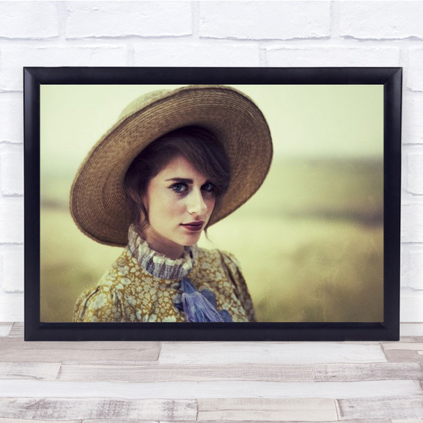 Vintage Outfit And Hat Woman Close Up Portrait Wall Art Print