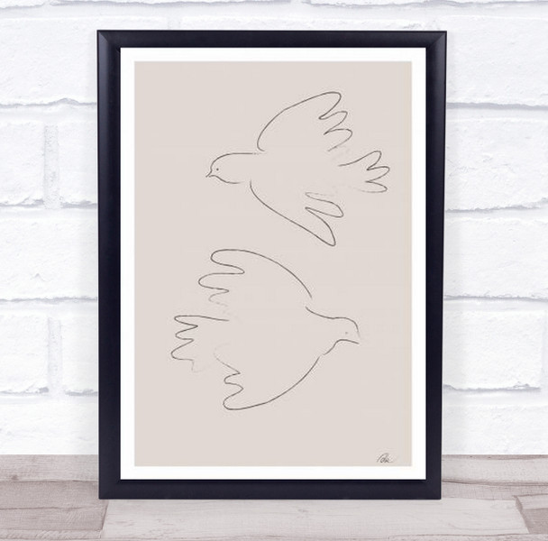Two Doves Dove Illustration Line Art Birds Bird Wall Print