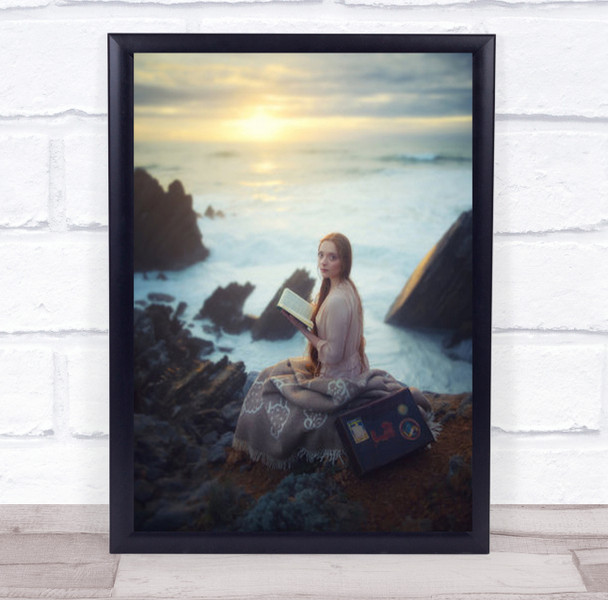 Woman Reading Book Travel Sunset Landscape Wall Art Print