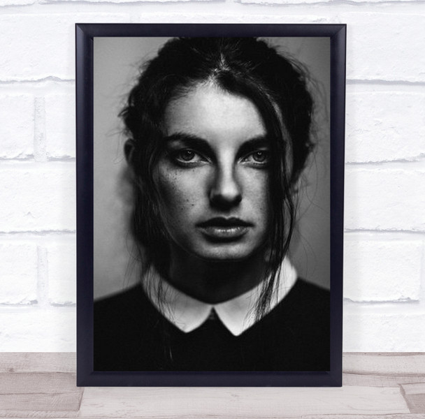 B&W Face Portrait Woman Model Collar Eyes Wall Art Print