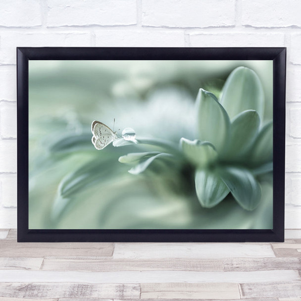 Pastel Colors Green Butterfly Drop Flower Wall Art Print