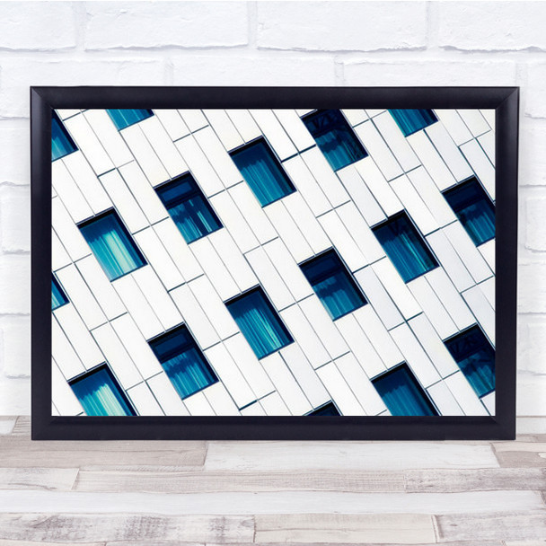 Walls N Windows Blue And White Diagonal Wall Art Print