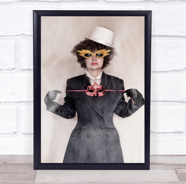 Woman Portrait Masks Hat Auto Lady Coat Wall Art Print