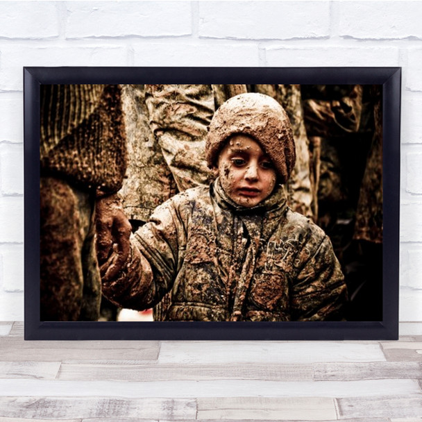 Dirty Little Boy In Coat Holding Hand Wall Art Print