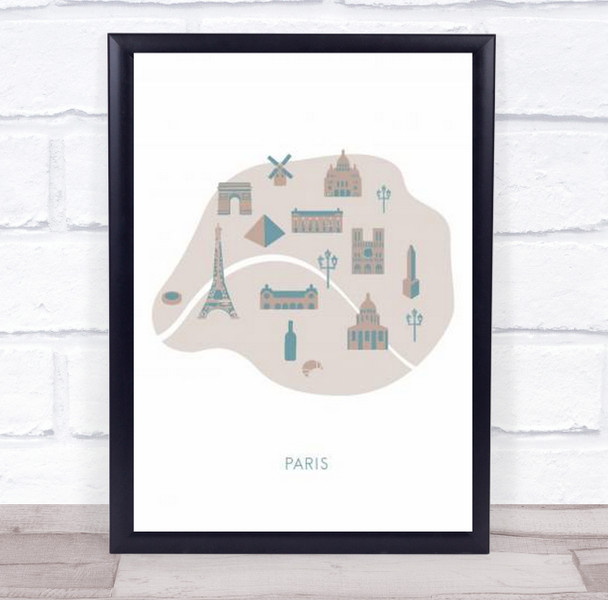 Paris Map City Travel France Wall Art Print