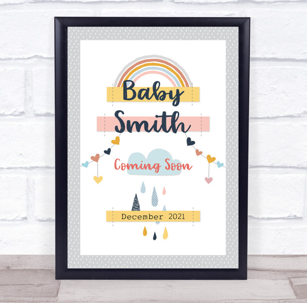 Baby Shower Coming Soon Pastel Rainbow And Cloud Personalised Event Party Sign