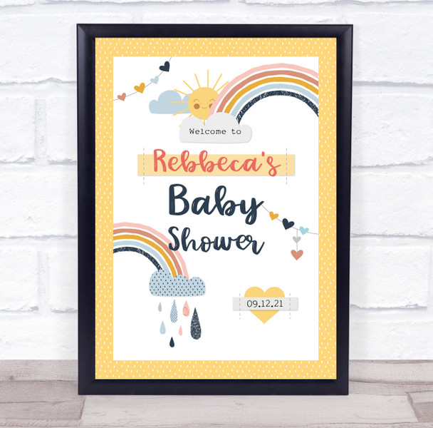 Baby Shower Welcome Cute Rainbow Sun And Cloud Personalised Event Party Sign