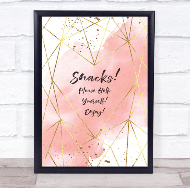 Snacks Help Yourself Gold Geometric Light Pink Splatter Personalised Party Sign