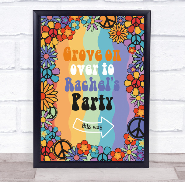 1960 60's Hippie Peace Birthday This Way To The Personalised Event Party Sign