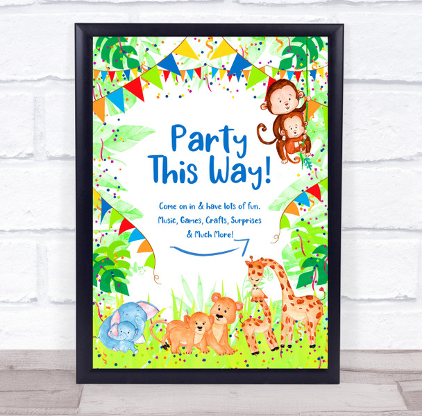 This Way Kids Birthday Animals Jungle Birthday Personalised Event Party Sign