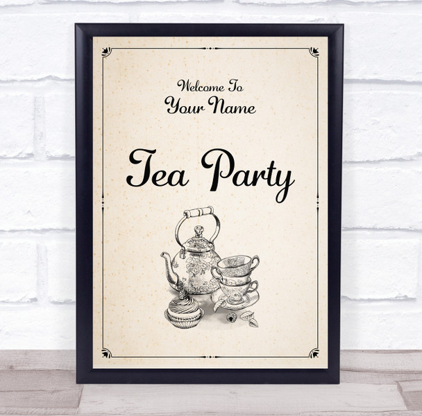 Vintage Drawn Tea Pot Welcome Tea Personalised Event Party Decoration Sign