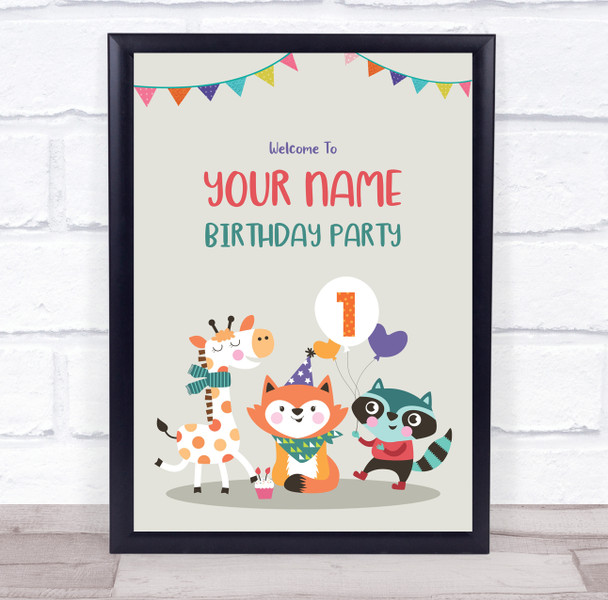 Cartoon Animals Bunting Welcome To Birthday Personalised Event Party Sign