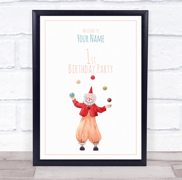 Watercolour Juggling Clown Birthday Welcome Personalised Event Party Sign