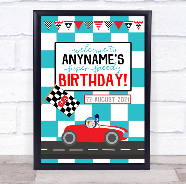 Super Speedy Racing Car Welcome Birthday Personalised Event Party Sign