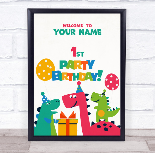 Multicoloured Cartoon Dinosaurs Birthday Personalised Event Party Sign