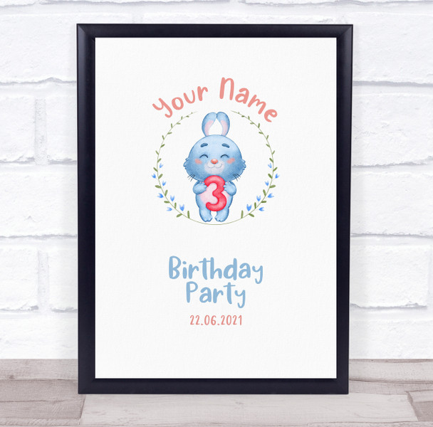 Watercolour Cute Rabbit Welcome Birthday Personalised Event Party Sign