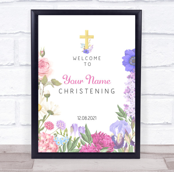 Floral Pink Welcome To Christening Personalised Event Party Decoration Sign