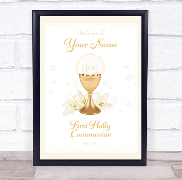 Neutral First Holly Communion Personalised Event Occasion Party Decoration Sign