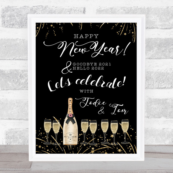 New Years Celebration Gold Glitter Champagne Personalised Event Party Sign
