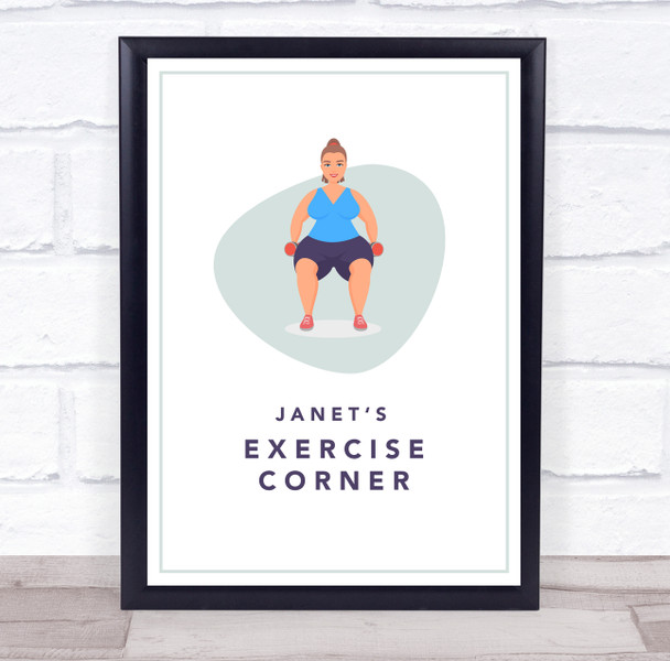 Woman Squatting Dumbbells Exercise Corner Room Personalised Wall Art Sign
