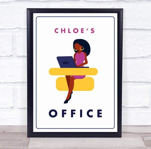 Office Brown Woman Dress Laptop Room Personalised Wall Art Sign