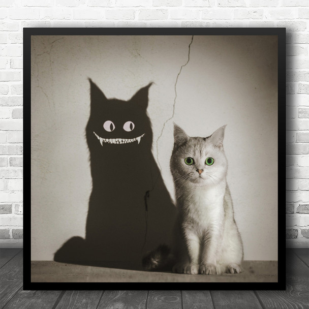 Cat Shadow Humour Humour Halloween Eyes Cute Animal Cheshire Cat Square Wall Art Print