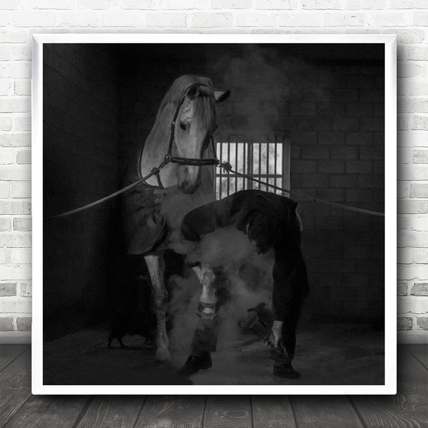 Horse Pet Animal Stable Rope Bound Hoof Tong Pincers Person Care Square Wall Art Print