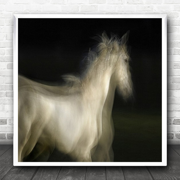 Horse Blurry Slovenia Trzic Horses Ghost Animal Blur Square Wall Art Print