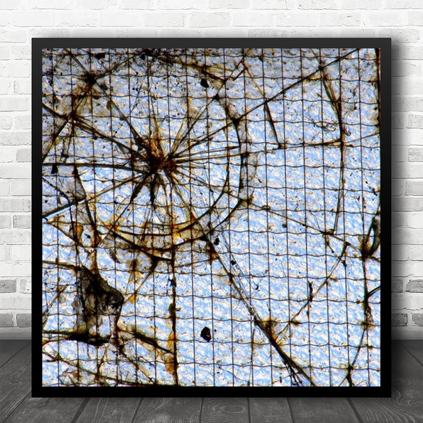 Glass Abstract Broken Pattern Spiderweb Square Wall Art Print