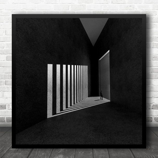 Shadow Light Person Figure Corner Contrast Bars Prison Imprisoned Square Wall Art Print