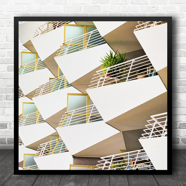 Architecture Vacation Palm Tree Geometry Shape Shapes Balcony Square Wall Art Print