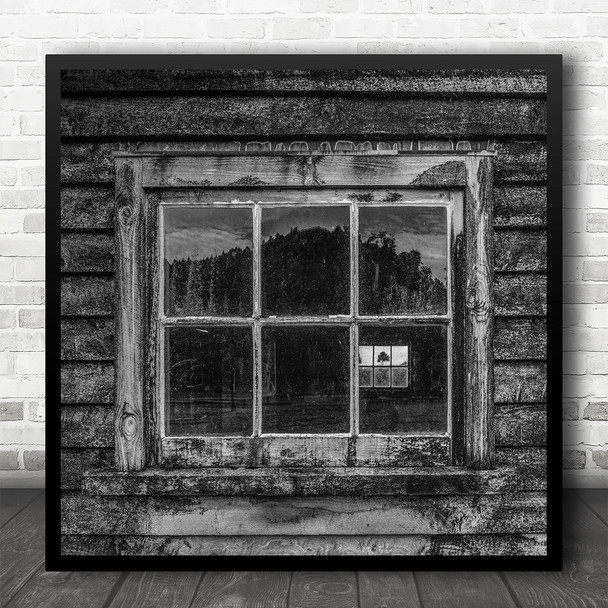 House Hut Wood Window Frame Wall Architecture Abstract Tree Square Wall Art Print