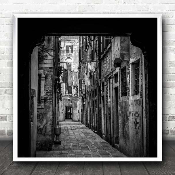 Venice Old Town Italy Laundry Clothes Line Alley Street Square Wall Art Print