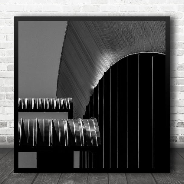Szczecin Sports Hall Black And White Tubes Building Square Wall Art Print