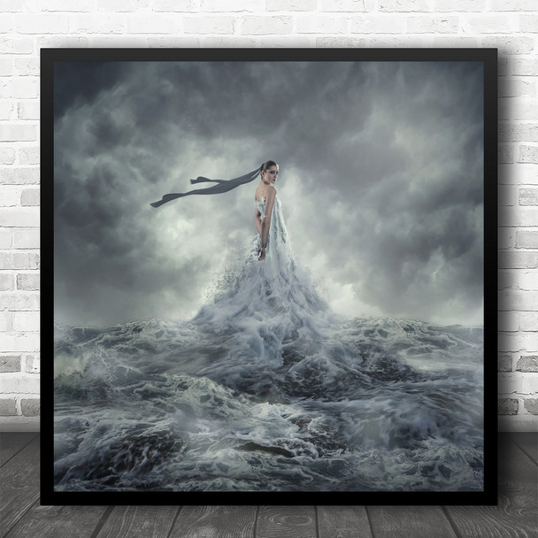 Goddess Woman Person Sky Clouds Cloudy Wave Splash Storm Mermaid Square Wall Art Print