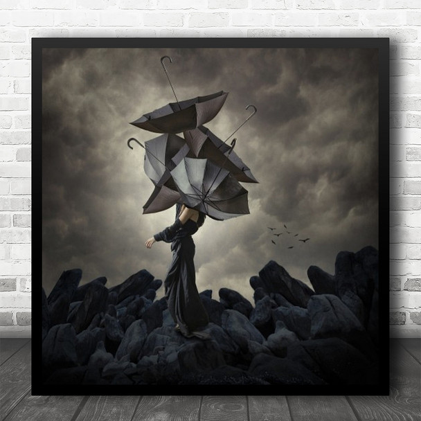 Umbrella Umbrellas Hat Rock Rocks Model Woman Surreal Cover Me Square Wall Art Print Umbrella Umbrellas Hat Rock Rocks Model Woman Surreal Cover Me Square Wall Art Print
