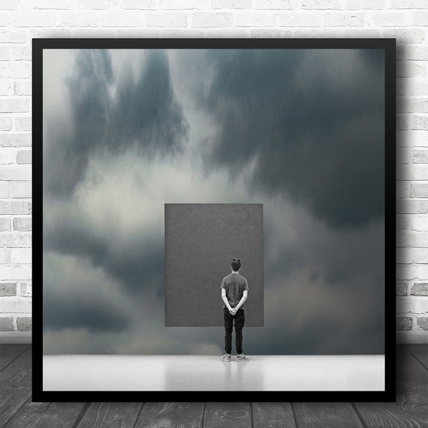 Abstract Visitor Museum Paris Sky Painting Person Behind Back Square Wall Art Print