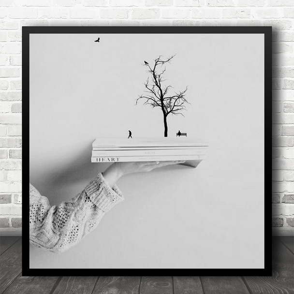 High-Key Book Books Read Reading Lonely Tree Surreal Winter Square Wall Art Print