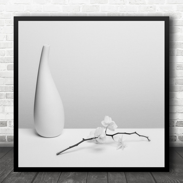 Pure Vase Orchid White High-Key Flower Flowers Twig Branch Square Wall Art Print