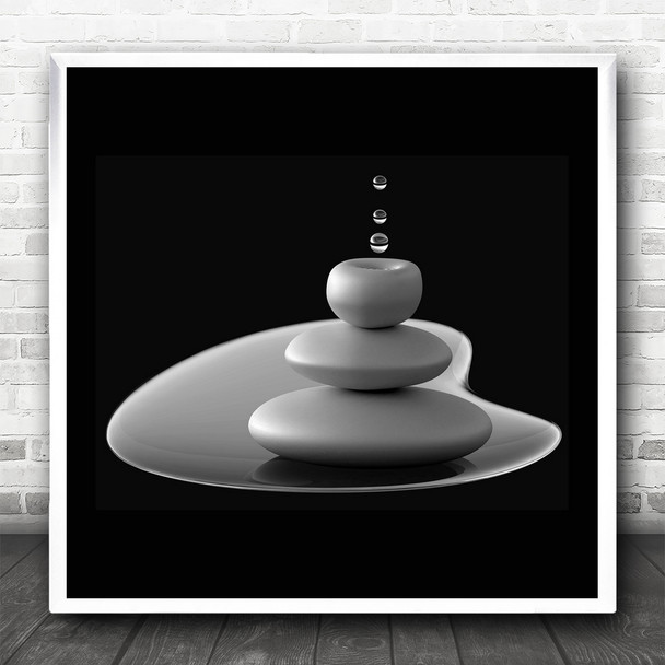 Abstract Still Life Drop Droplet Water Stone Stones Pebble Square Wall Art Print