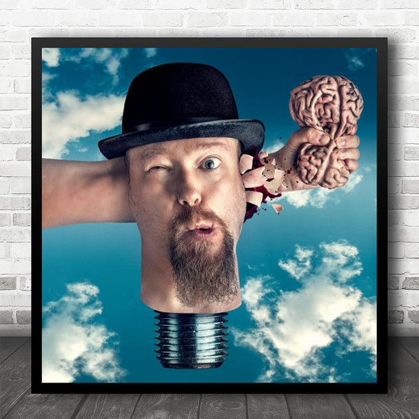 Surreal Beard Head Thread Bowler Hat Madness Sky Brain Square Wall Art Print