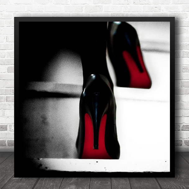 Shoes Louboutin Paris Red High Heels Feet Steps Stairs Abstract Square Wall Art Print