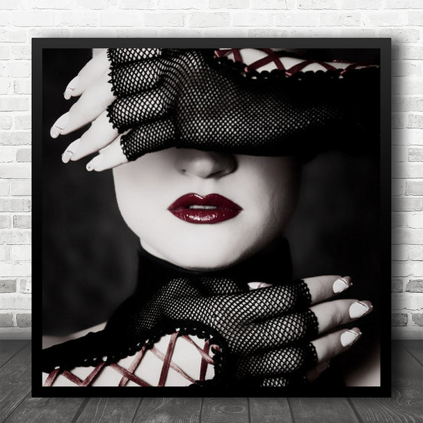 Portrait Hide Mask Blind Blindfold Blindfolded Eyes Hidden Square Wall Art Print