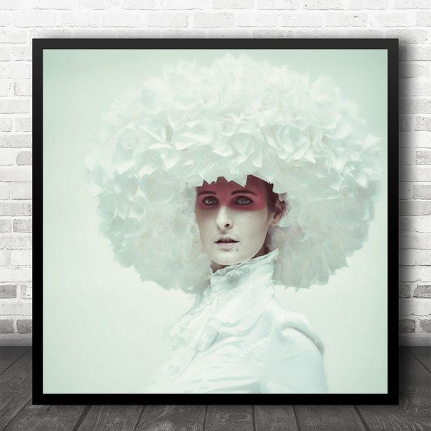 Hat Face Portrait High-Key White Flower Flowers Ice Queen Square Wall Art Print