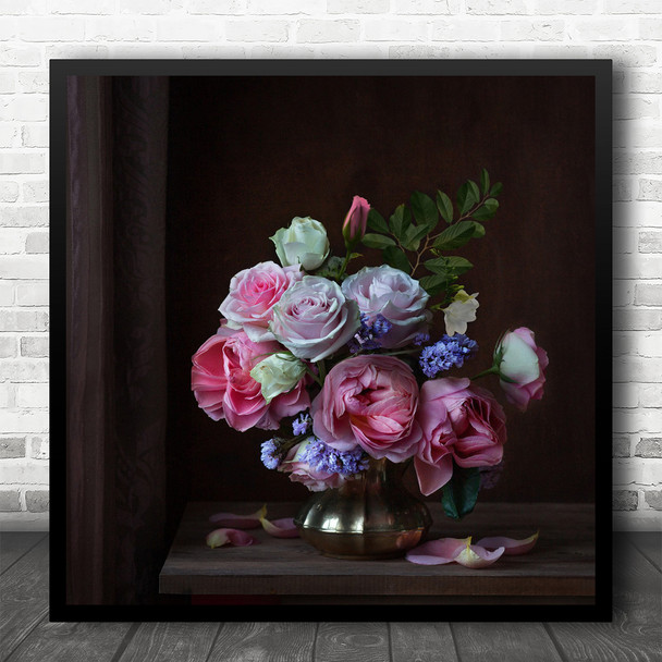 Flowers Roses Rose Vase Still Life Flower Flora Floral Botanical Square Wall Art Print