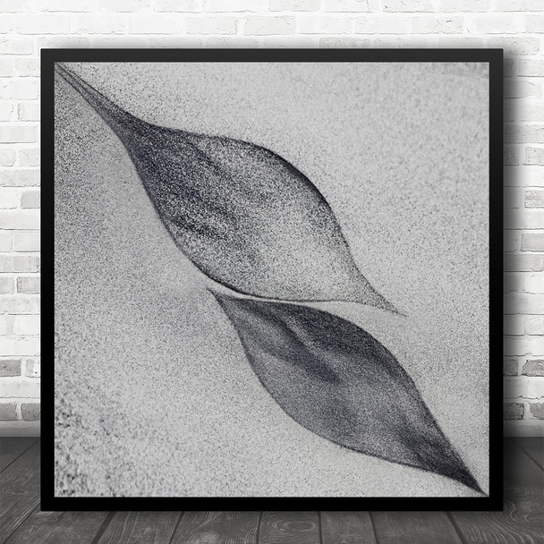 Leaf Sand Desert Shape Grain Light Shadow Grey Abstract Desert Square Wall Art Print