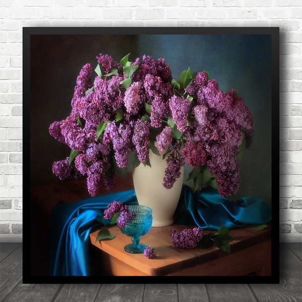 Lilac Purple Flower Flowers Bouquet Vase Still Life Fragrance Square Wall Art Print