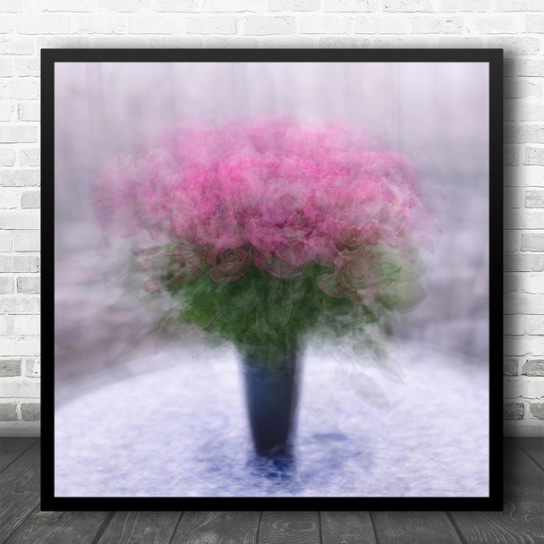 Pink Blur Blurry Double Exposure Multiple Vase Bouquet Rose Square Wall Art Print
